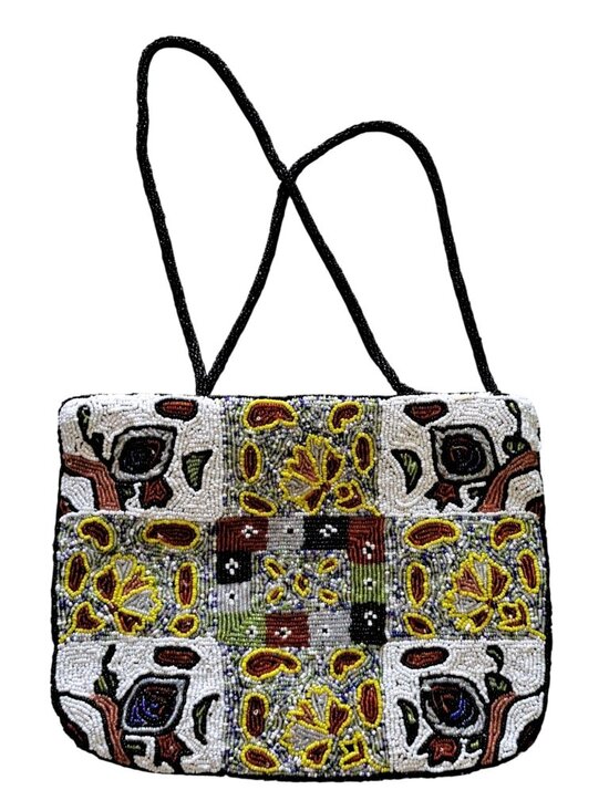 Handmade Handbags - Vintage Fully Beaded Multi-Color Shoulder Bag Purse Floral Geometric Multicolor